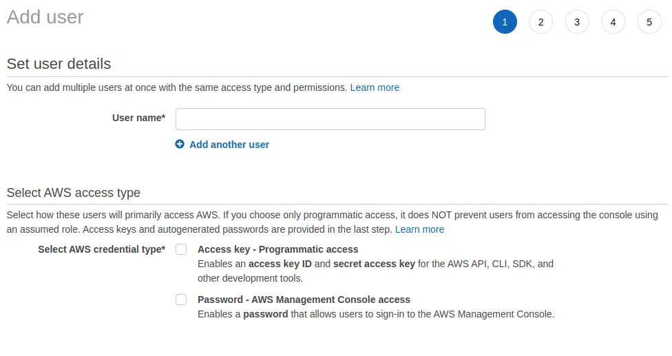 Screenshot showing first step of Add user flow